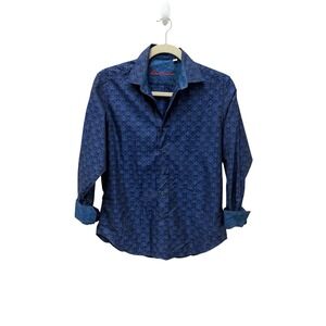 Robert Graham Men's‎ Classic Fit Button Down Blue Pattern Shirt Embroidered M